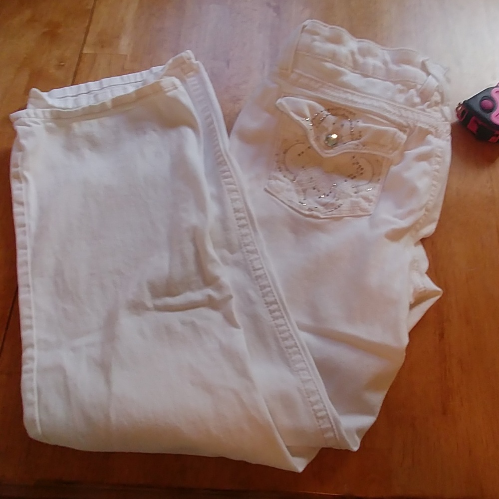 Lei lowrise slim boot cut white bling jeans found